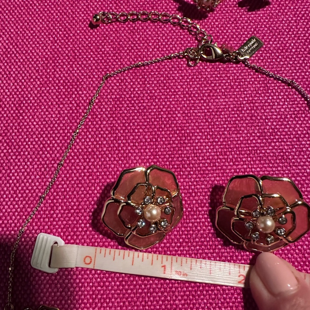 Jewerly Set Earrings Necklace Bracelet Kate Spade New York, Pink Floral - Picture 3 of 10